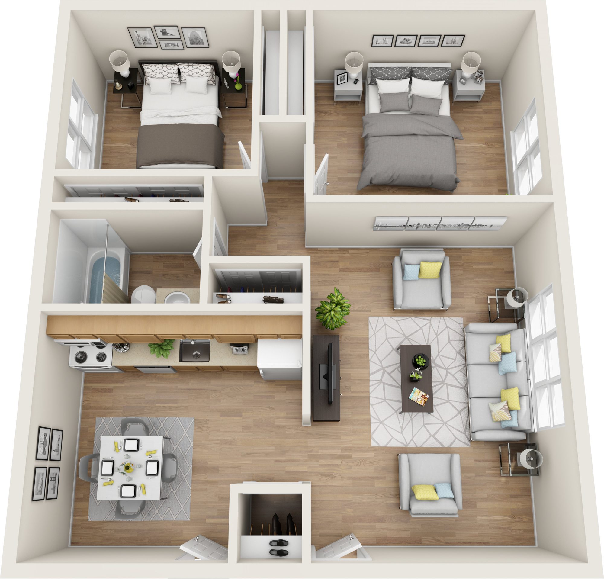 Two Bedroom floor plan at Black Rock Gardens, Bridgeport, CT