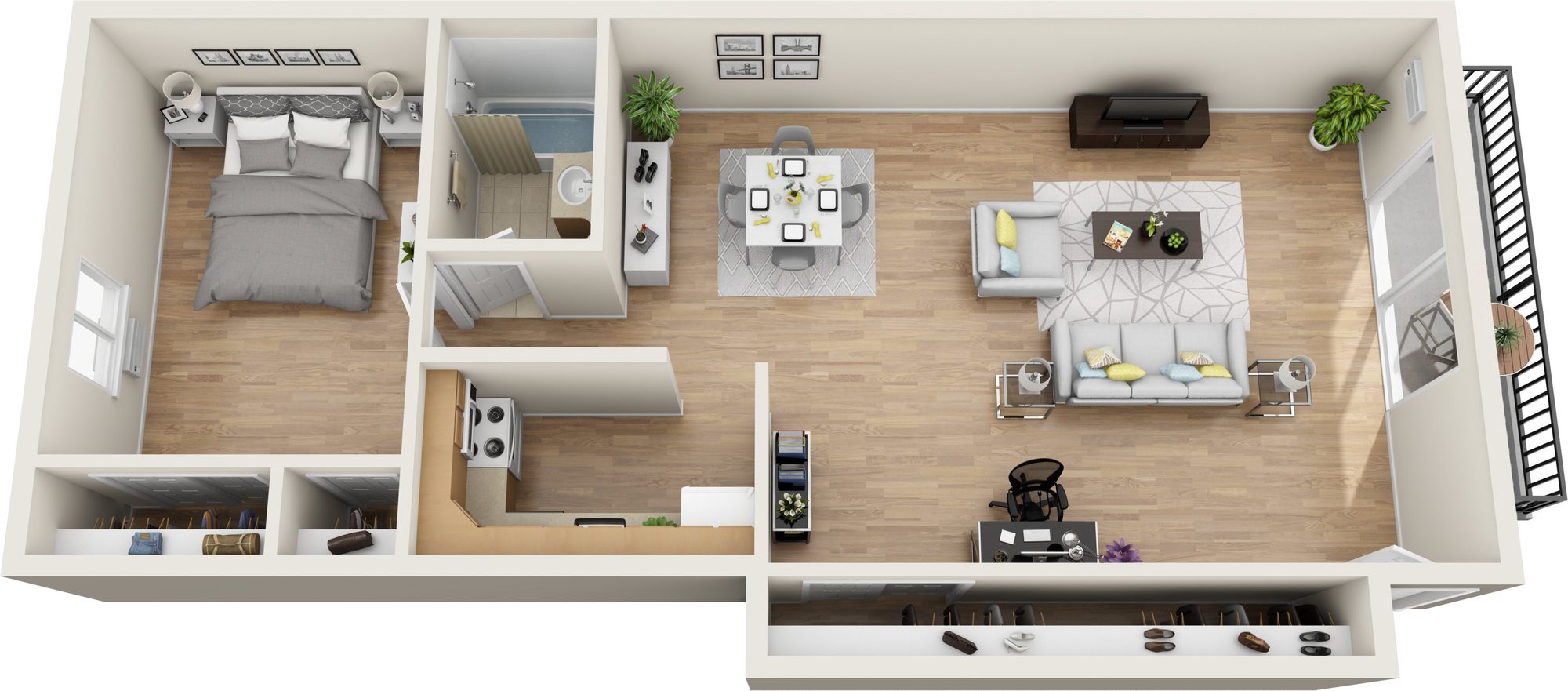 One Bedroom Premium floor plan at Brittany Springs, Levittown, PA