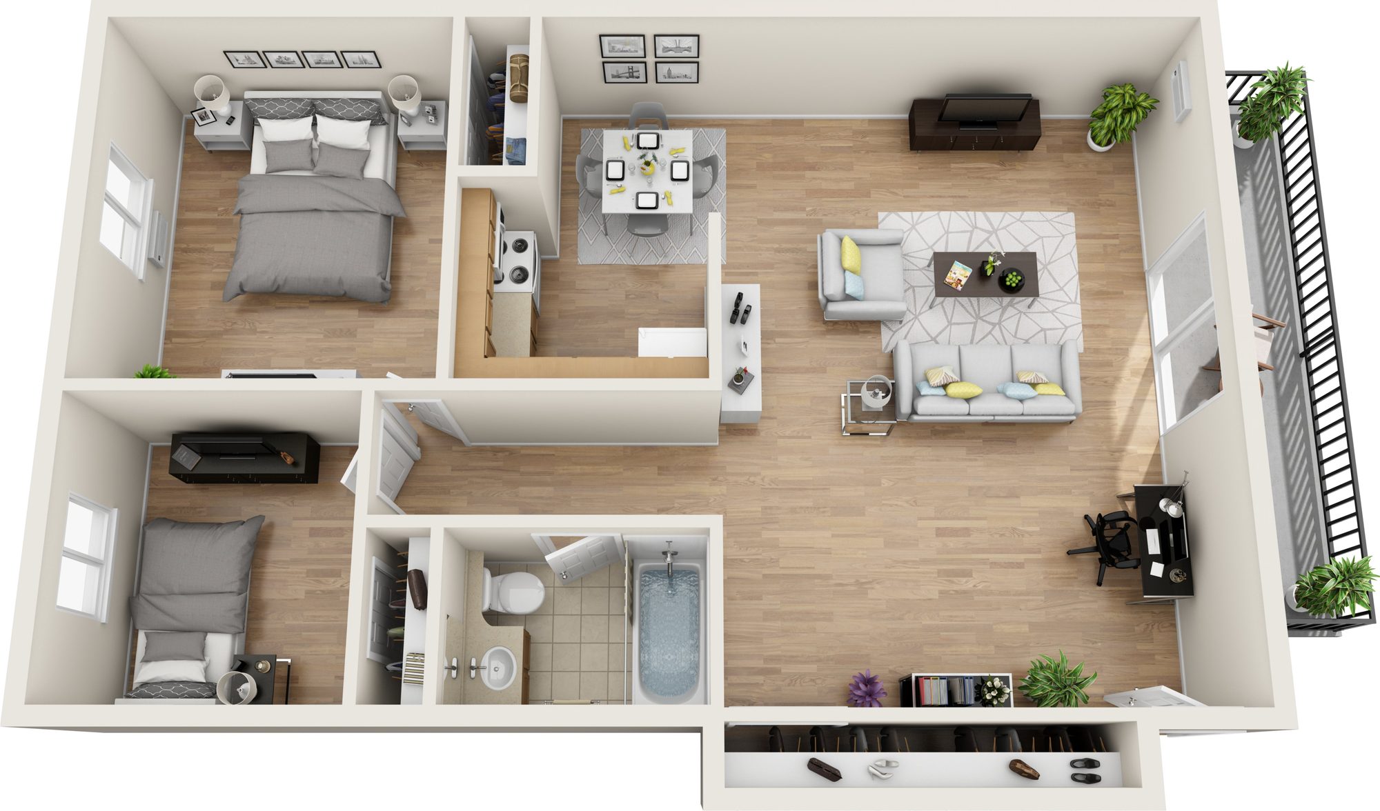 Two Bedroom Premium floor plan at Brittany Springs, Levittown, PA