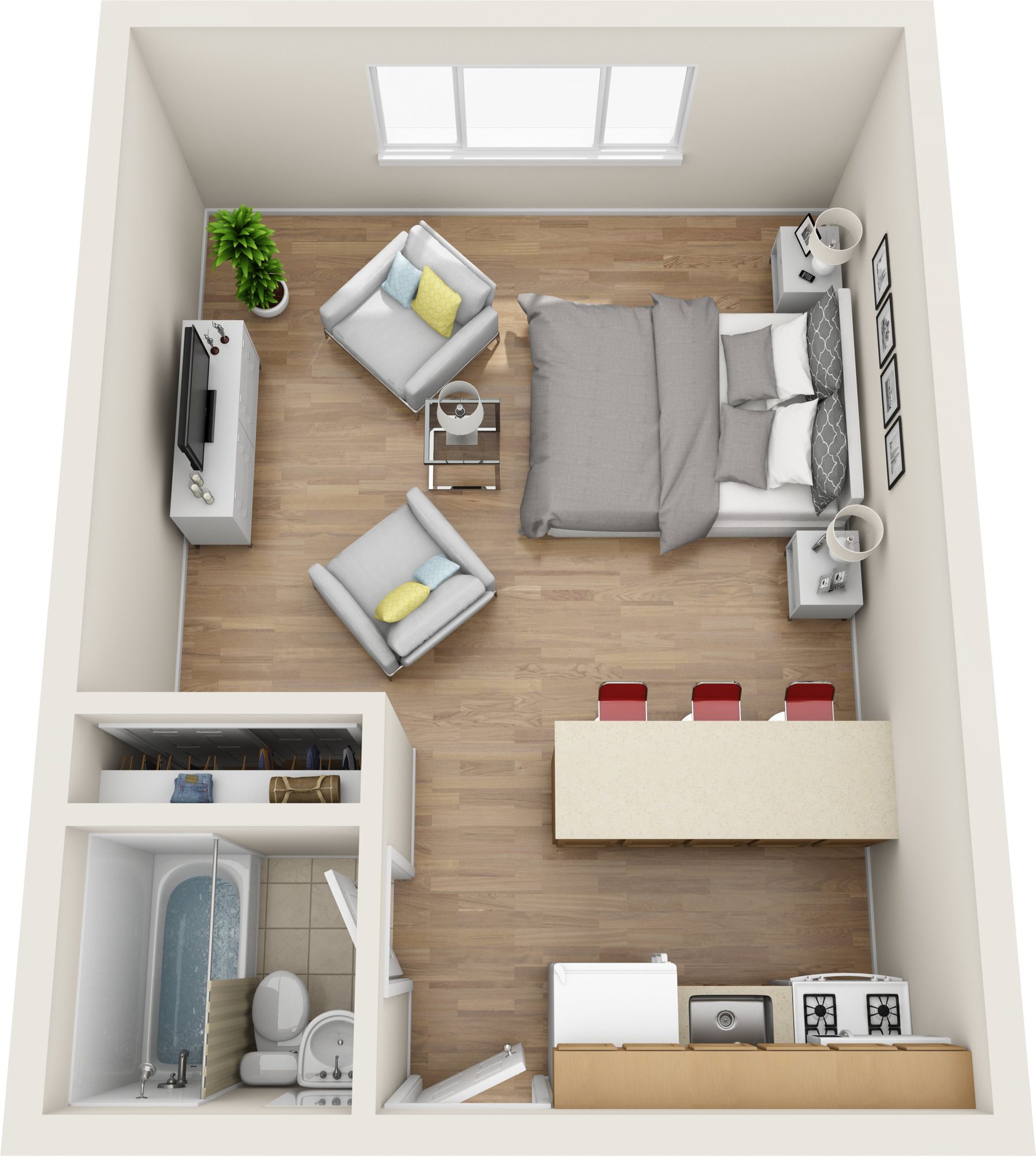 Studio floor plan at Cypress Apartments, Bridgeport, CT