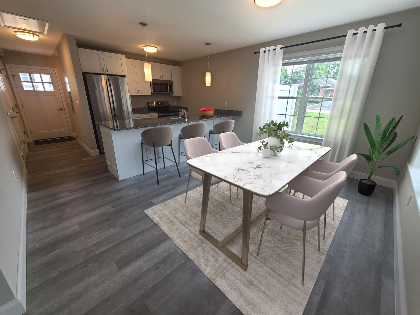 Two-story townhome kitchen with granite countertops